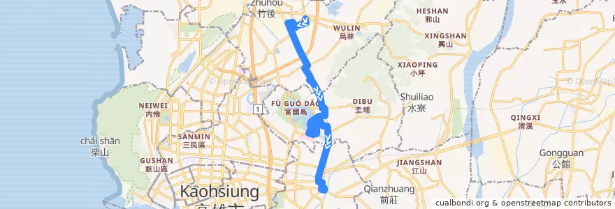 Mapa del recorrido 橘16路(返程) de la línea  en 가오슝시.