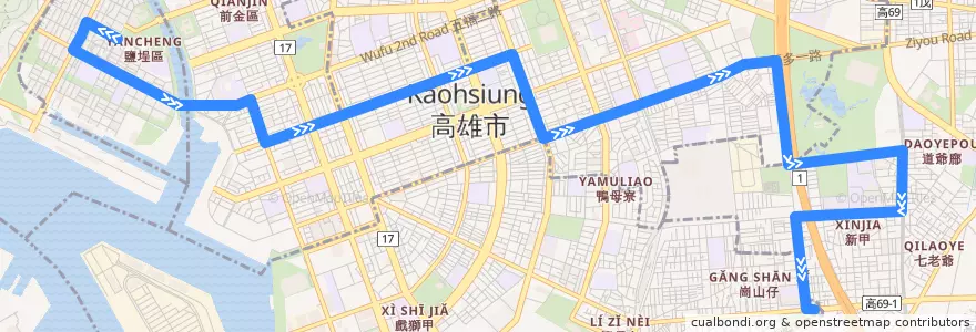 Mapa del recorrido 11路(返程) de la línea  en کائوهسیونگ.