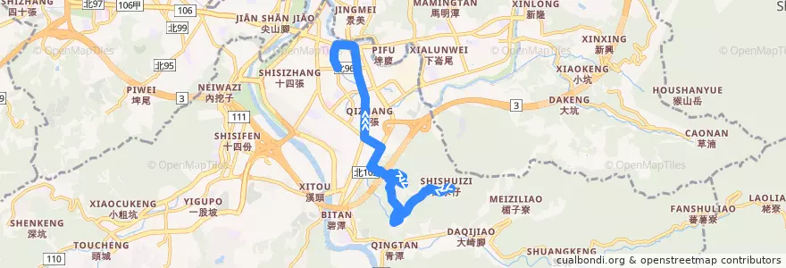 Mapa del recorrido 新北市 綠9 大香山-慈濟醫院 (往程) de la línea  en 新店區.