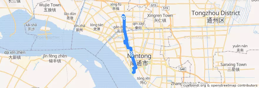 Mapa del recorrido 45路: 火车站 => 园博园回车场 de la línea  en 南通市.