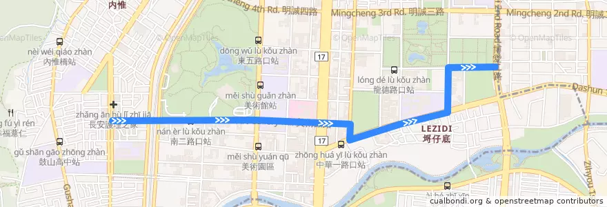 Mapa del recorrido 紅32(返程) de la línea  en 鼓山區.