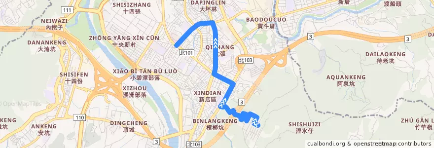 Mapa del recorrido 新北市 綠9副 大千豪景-耕莘醫院 (往程) de la línea  en Xindian.