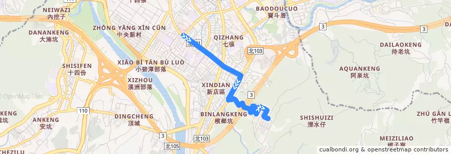 Mapa del recorrido 新北市 綠9副 大千豪景-耕莘醫院 (返程) de la línea  en Xindian.