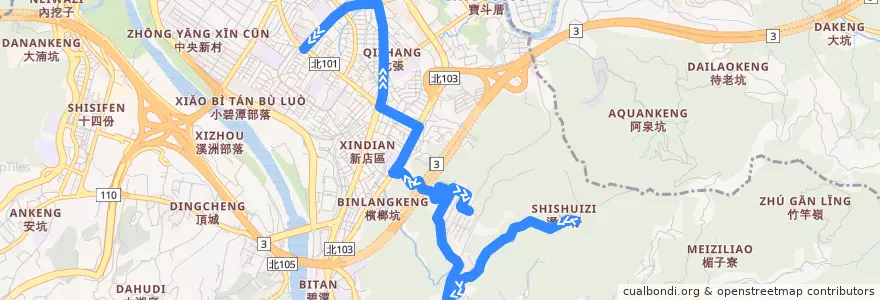 Mapa del recorrido 新北市 綠9副 大香山-耕莘醫院 (往程) de la línea  en 新店區.