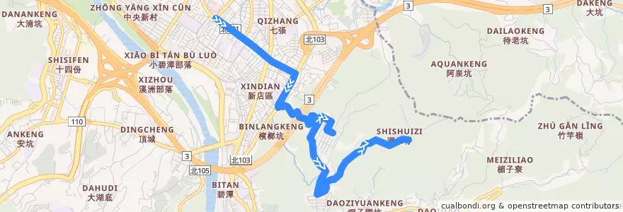 Mapa del recorrido 新北市 綠9副 大香山-耕莘醫院 (返程) de la línea  en 신뎬 구.
