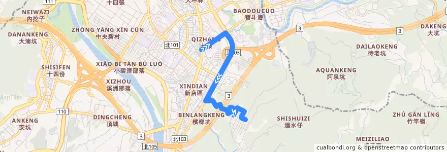 Mapa del recorrido 新北市 綠9區 大千豪景-北新國小 (返程) de la línea  en Xindian.