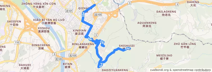 Mapa del recorrido 新北市 綠9區 大香山-北新國小 (往程) de la línea  en Xindian.
