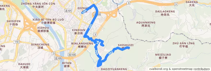 Mapa del recorrido 新北市 綠9區 大香山-北新國小 (返程) de la línea  en Distretto di Xindian.