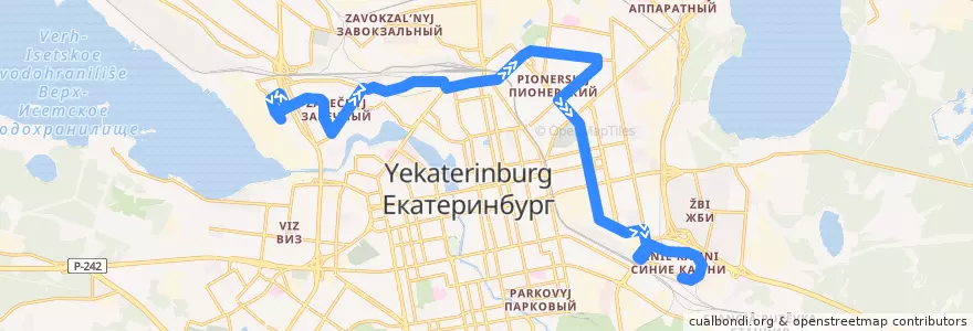 Mapa del recorrido Автобус 60. ТРК «Карнавал» - Синие Камни de la línea  en городской округ Екатеринбург.