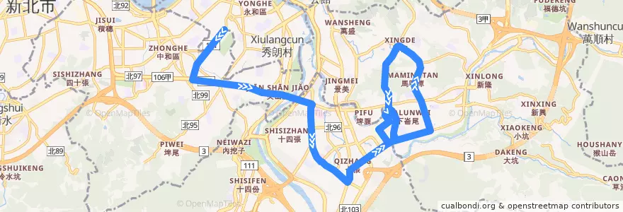Mapa del recorrido 新北市 綠2右 景美女中-中永和 (返程) de la línea  en Nuova Taipei.