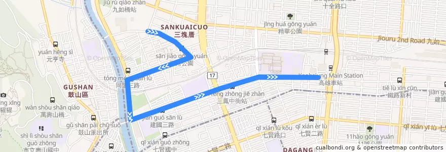 Mapa del recorrido 紅27(返程) de la línea  en 三民區.