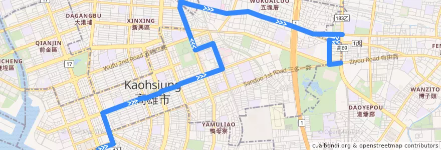 Mapa del recorrido 紅21(返程) de la línea  en 苓雅區.