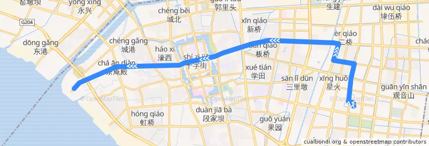 Mapa del recorrido 7路: 东站公交回车场 => 南通港 de la línea  en 崇川区.