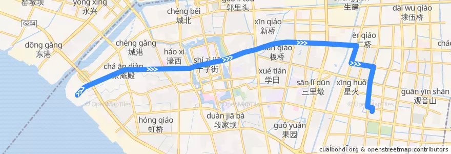 Mapa del recorrido 7路: 南通港 => 东站公交回车场 de la línea  en 崇川区.