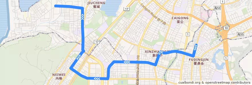 Mapa del recorrido 紅36(正線_返程) de la línea  en Kaohsiung.