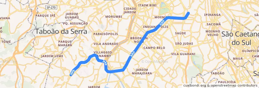 Mapa del recorrido Linha 5 - Lilás: Capão Redondo → Chácara Klabin de la línea  en San Pablo.