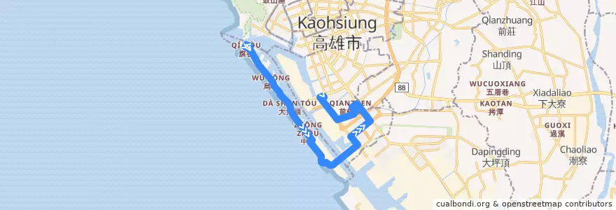 Mapa del recorrido 紅9(正線_返程) de la línea  en Kaohsiung.