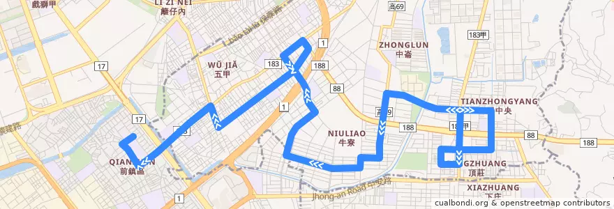 Mapa del recorrido 紅11(往程) de la línea  en 鳳山區.