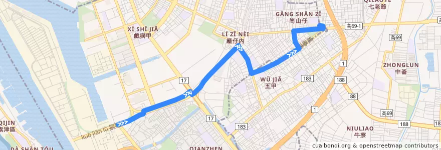 Mapa del recorrido 紅12(正線_返程) de la línea  en 前鎮区.