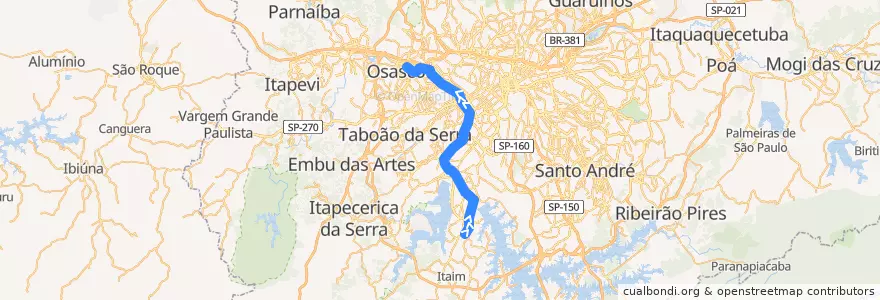 Mapa del recorrido Linha 9 - Esmeralda: Grajaú ⇒ Osasco de la línea  en São Paulo.