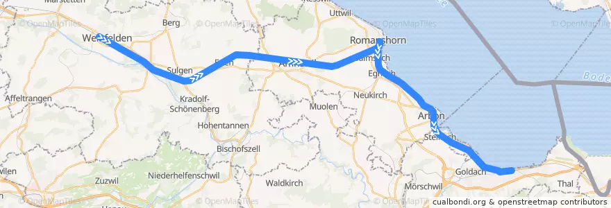 Mapa del recorrido S7: Weinfelden => Rorschach de la línea  en Тургау.