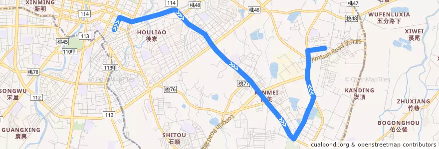 Mapa del recorrido 169 中壢→華勛社區 de la línea  en Distretto di Zhongli.