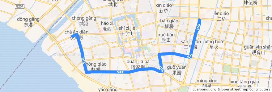 Mapa del recorrido 18路: 通大钟秀校区 => 长途车站 de la línea  en 崇川区.