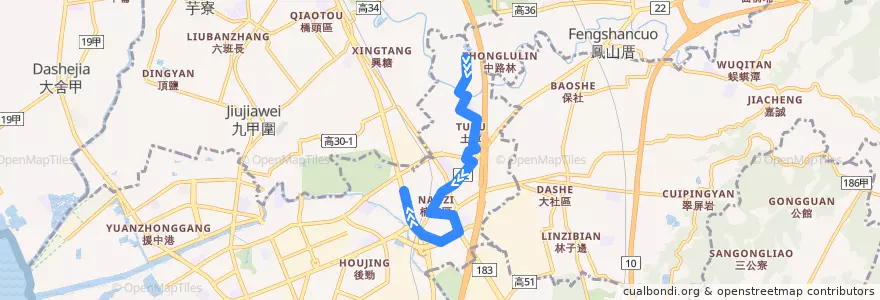 Mapa del recorrido 紅58(正線_返程) de la línea  en 楠梓區.