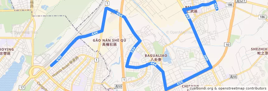 Mapa del recorrido 紅60(正線_返程) de la línea  en Distretto di Renwu.