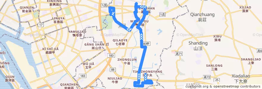 Mapa del recorrido 橘8路(返程) de la línea  en 鳳山區.