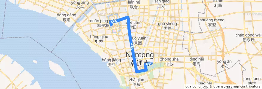 Mapa del recorrido 301路: 南通大学北 => 环西文化广场 de la línea  en Chongchuan District.