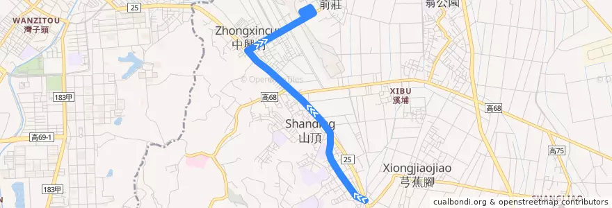 Mapa del recorrido 橘20A(返程) de la línea  en Daliao District.