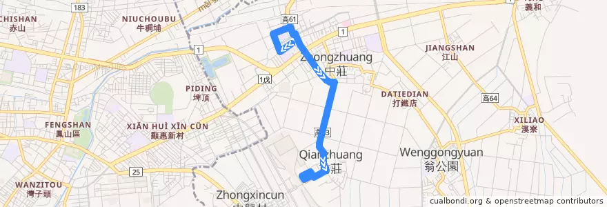 Mapa del recorrido 橘20E(返程) de la línea  en 大寮區.