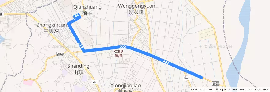 Mapa del recorrido 橘21A(返程) de la línea  en 大寮区.