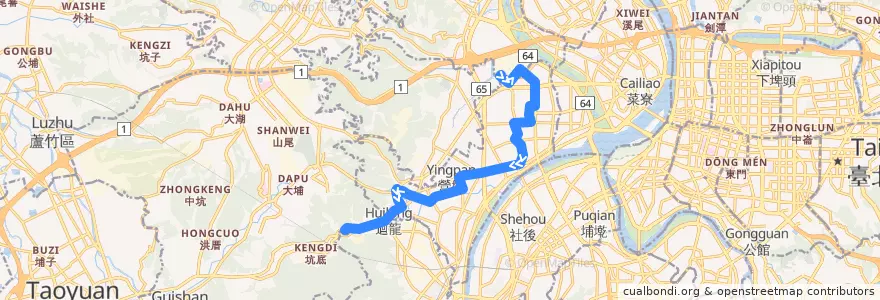 Mapa del recorrido 新北市 橘21(O21)迴龍-新北產業園區 (返程) de la línea  en تايبيه الجديدة.
