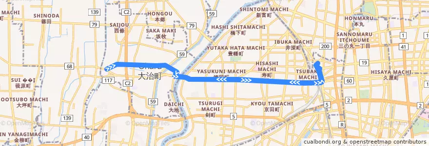 Mapa del recorrido 名駅24 de la línea  en 愛知県.
