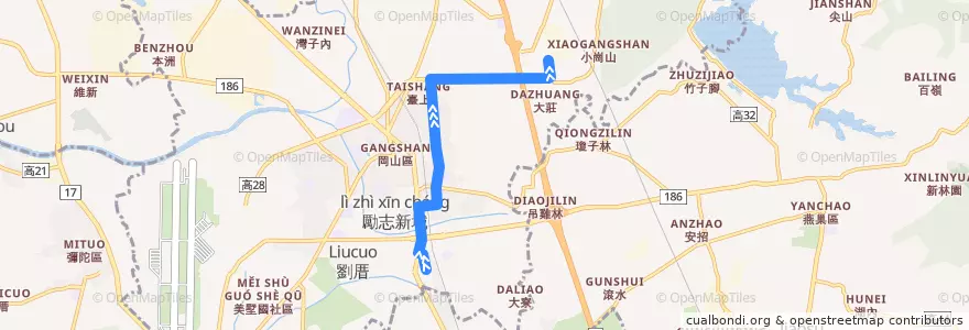 Mapa del recorrido 紅68A(正線_返程) de la línea  en 岡山區.