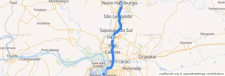 Mapa del recorrido Sul: Novo Hamburgo - Mercado de la línea  en Região Metropolitana de Porto Alegre.