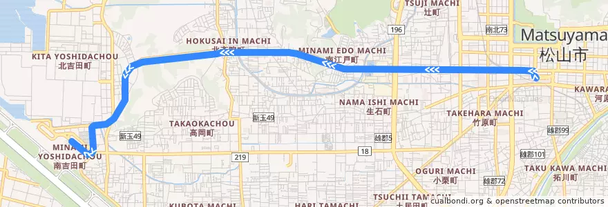 Mapa del recorrido 松山空港リムジンバス (松山市駅 - 松山空港) de la línea  en 松山市.