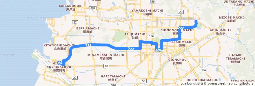 Mapa del recorrido 松山空港リムジンバス (松山空港 - 松山市駅 - 道後温泉駅前) de la línea  en 松山市.