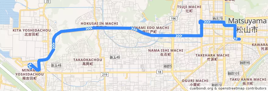 Mapa del recorrido 松山空港リムジンバス (松山空港 - 松山市駅) de la línea  en 松山市.