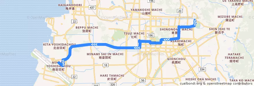 Mapa del recorrido 松山空港リムジンバス (道後温泉駅前 - 松山空港) de la línea  en 松山市.