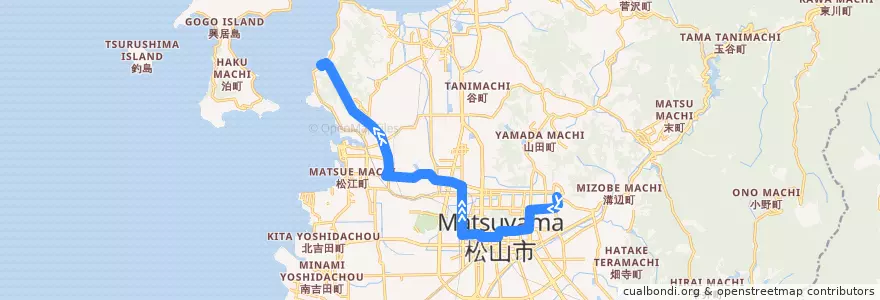 Mapa del recorrido 松山観光港リムジンバス (道後温泉駅前 - 松山観光港) de la línea  en Matsuyama.
