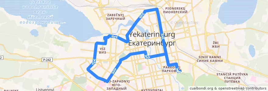 Mapa del recorrido Трамвай 3. ЦПКиО - ВИЗ - ЦПКиО de la línea  en городской округ Екатеринбург.