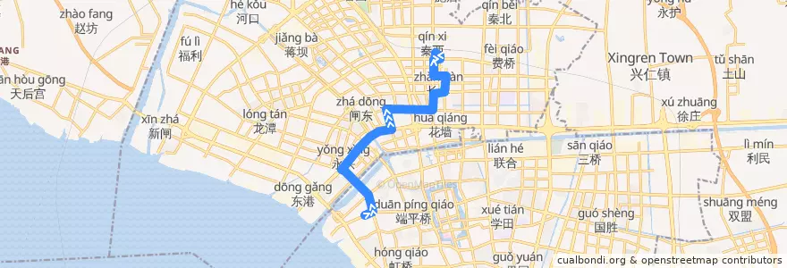 Mapa del recorrido 32路: 长途车站 => 火车站 de la línea  en 港闸区.