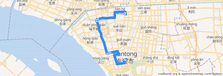 Mapa del recorrido 15路: 南方市场新址(内) => 市图书馆北 de la línea  en 崇川区.