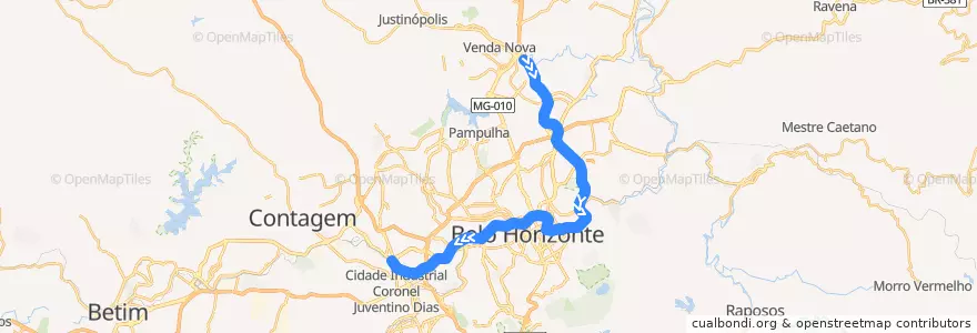 Mapa del recorrido Linha 1 - Azul: Vilarinho → Eldorado de la línea  en بلو هوریزونته.