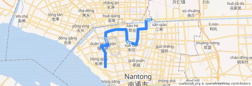 Mapa del recorrido 16路: 四季食品城市场(内) => 姚港路虹桥路南 de la línea  en 崇川区.