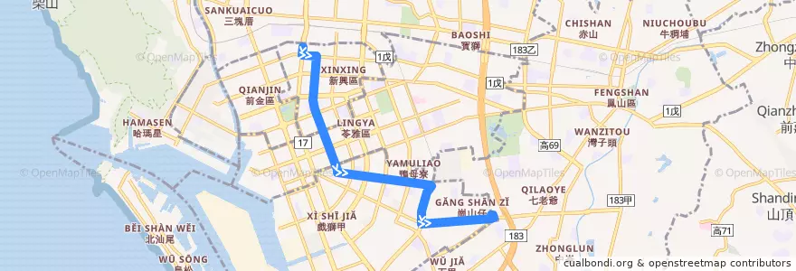 Mapa del recorrido 26路(返程) de la línea  en کائوهسیونگ.