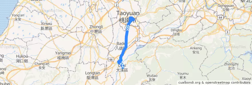 Mapa del recorrido 5096 桃園-大溪 (經更寮腳) (返程) de la línea  en Taoyuan.